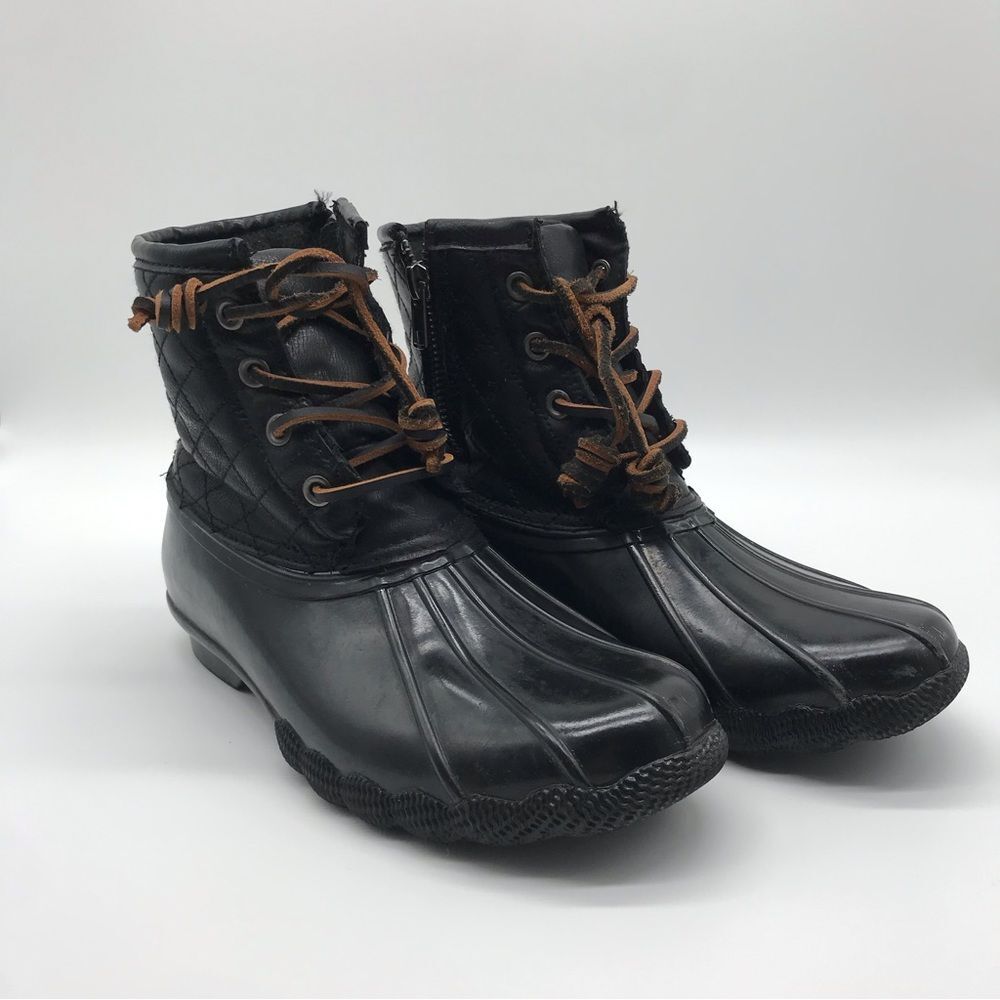 Steve Madden Black Duck Rain Boots Tillis Quilted Women's Sz 7 Outdoor Shoes